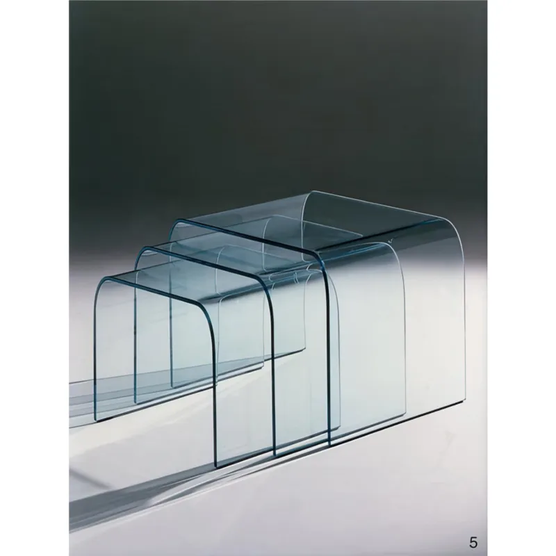 Consegna Rapida Tavolinetti In vetro curvato a caldo TRIS 48x48xh40 cm - 44x44xh38 cm - 40x40xh36 cm 10 mm design e resistente e robusto trasparente Vetro Curvato