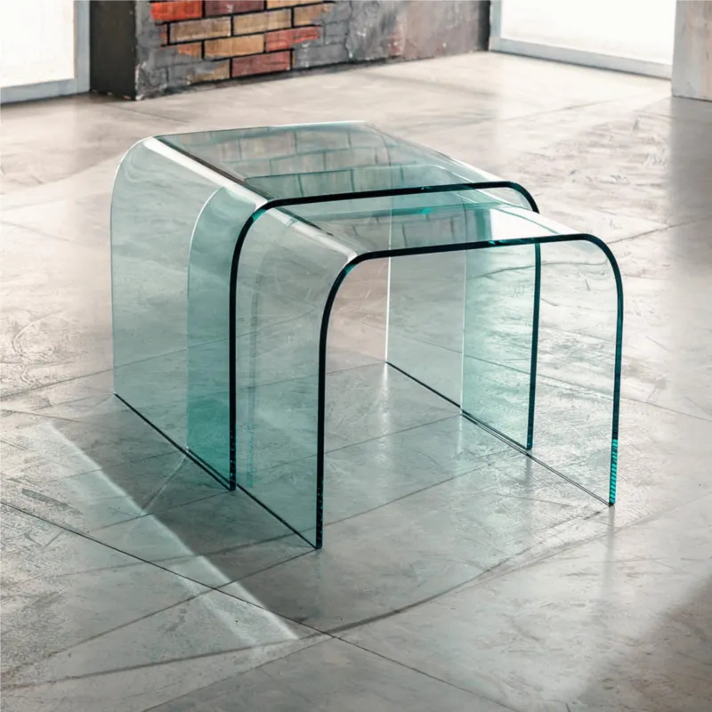 Bestseller Tavolinetti coppia In vetro curvato a caldo BIS 48x48xh40 cm - 44x44xh38 cm 10 mm design e resistente e robusto trasparente Vetro Curvato