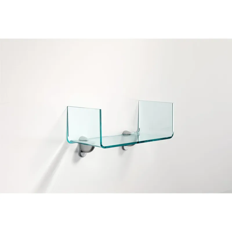 Mensola sagomata in vetro Curvato AD U trasparente da 8 mm Dimensioni 40x20xh 15 cm - Peso Max 3,30 completa di supporti in alluminio reggi mensola inclusi Vetro Curvato Scelto Dai Clienti