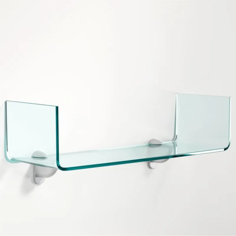 Mensola sagomata in vetro Curvato AD U trasparente da 8 mm Dimensioni 60x20xh 15 cm - Peso Max 3,30 kg completa di supporti in alluminio reggi mensola inclusi Vetro Curvato Affare