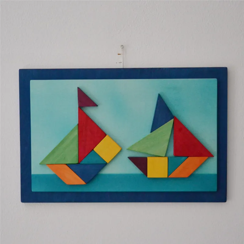 Nuovo Arrivo Quadro Tangram barca doppia 37x24x1,6 cm orizzontale pannello in legno colore blu i pezzi sono attaccati ed incollati con 7 pezzi del Tangram si possono fare infinite figure Manzoni Pietro