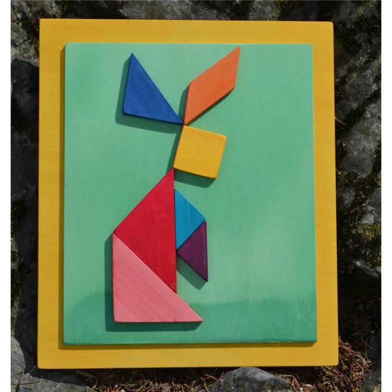 Prezzo Ridotto Quadro Tangram coniglio Sinistro 24x28x1,6 cm orizzontale pannello in legno colore Rosso i pezzi sono attaccati ed incollati con 7 pezzi del Tangram si possono fare infinite figure Manzoni Pietro