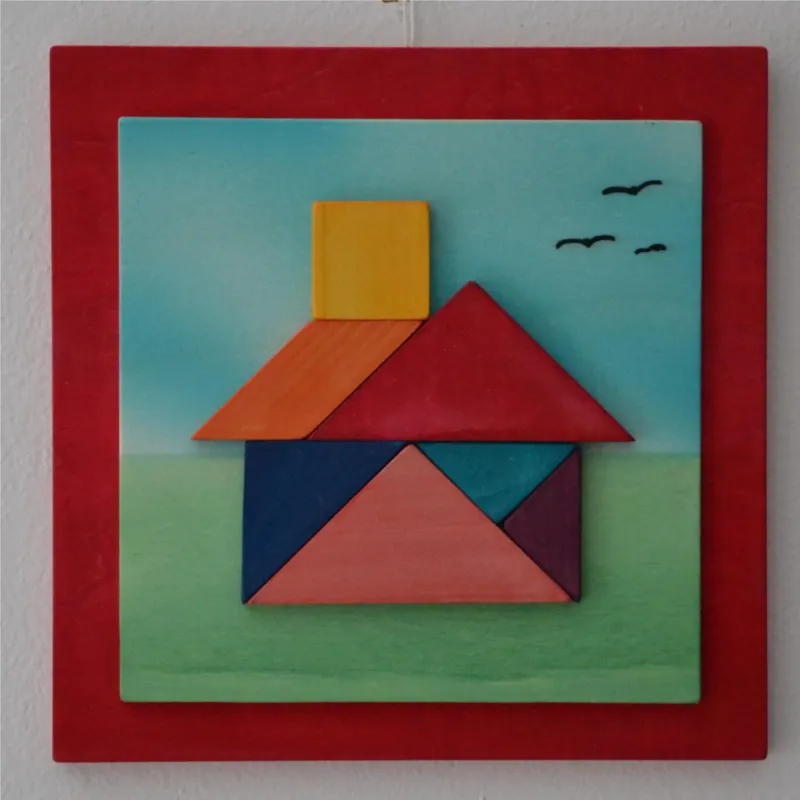 Più Venduto Quadro Tangram La Casetta 24x28x1,6 cm orizzontale pannello in legno colore rosso i pezzi sono attaccati ed incollati con 7 pezzi del Tangram si possono fare infinite figure Manzoni Pietro