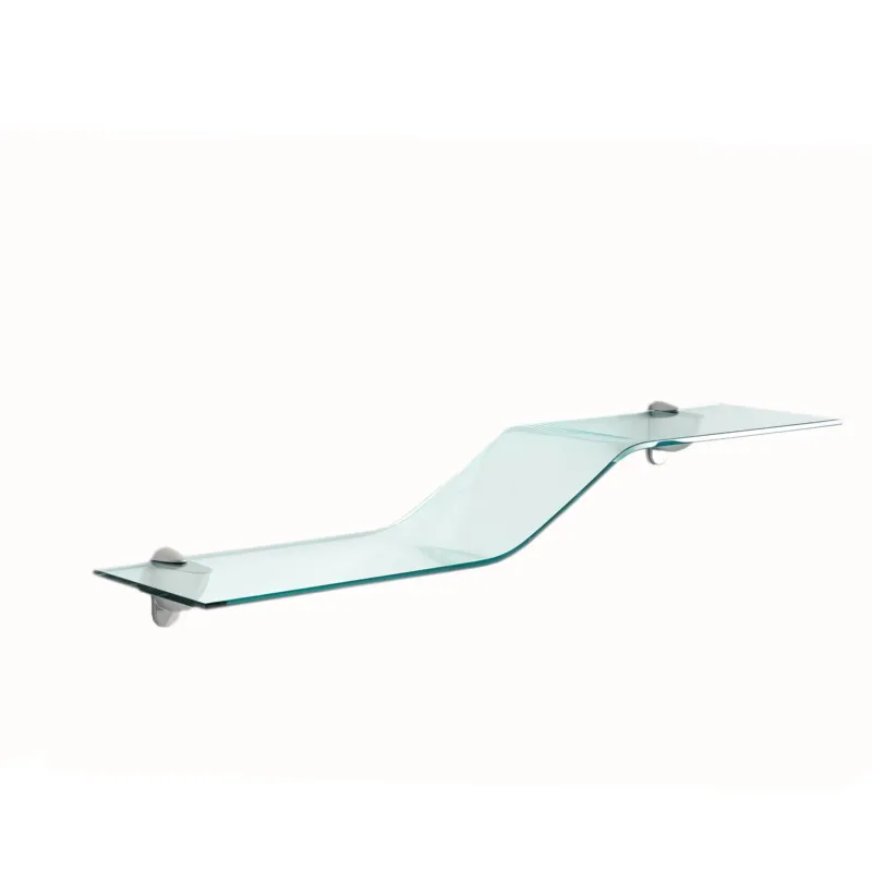 Reso Gratuito Mensola sagomata in vetro Curvato trasparente da 8 mm 100x20,5xh 11 cm completa di supporti in alluminio reggi mensola inclusi Vetro Curvato