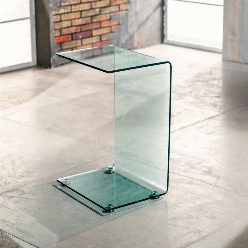 Must-Have Tavolino Da salotto in vetro Curvato di design Trasparente 10 mm 45x35xh66 cm trasparente Vetro Curvato