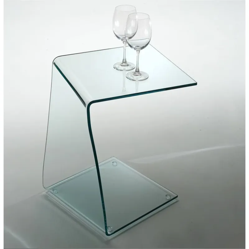 Affare Tavolino Da salotto in vetro Curvato di design Trasparente 10 mm 40x40xh60 cm trasparente Vetro Curvato