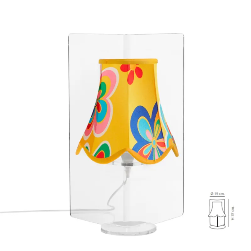 Abat Jour Con paralume in cotone STELLA Ø 15xh37 cm con paralume fantasia Giallo Fiori Emporium Affare