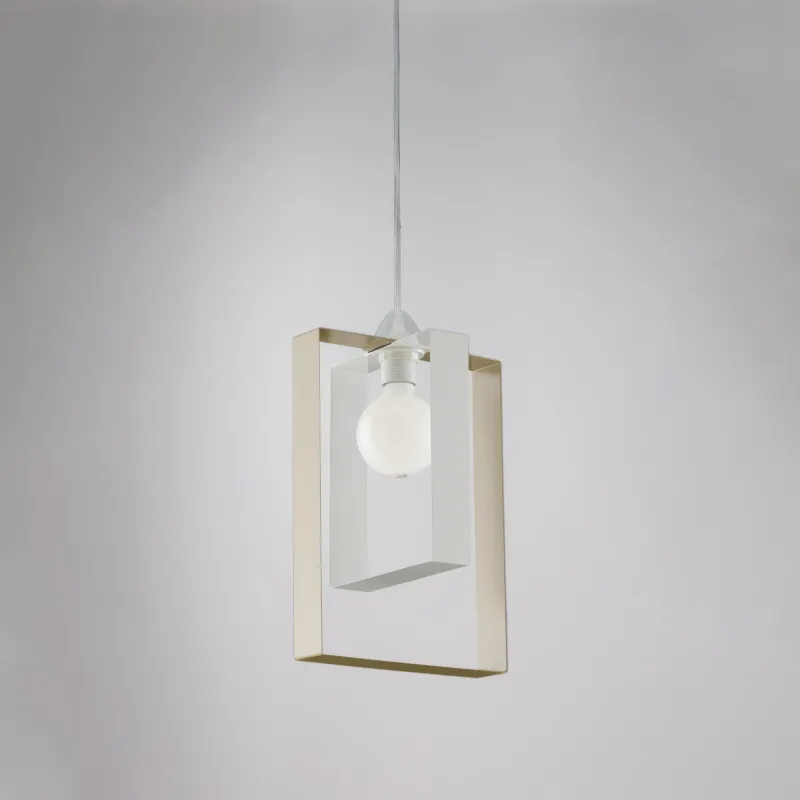 Compra Online Sospensione Duplo in ferro laccata bianco e tortora 1 luce, altezza 40 Cm, Cavo allungabile fino a 110 Cm, larghezza 25 Cm Be Light