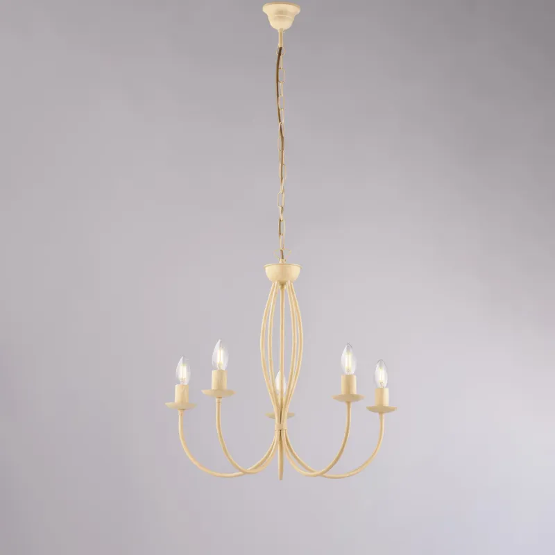 Lampadario Botte in ferro laccato avorio con decorazione decapè 5 luci , altezza 53 Cm, Cavo allungabile fino a 113 Cm, larghezza 55 Cm Be Light Soddisfatti O Rimborsati
