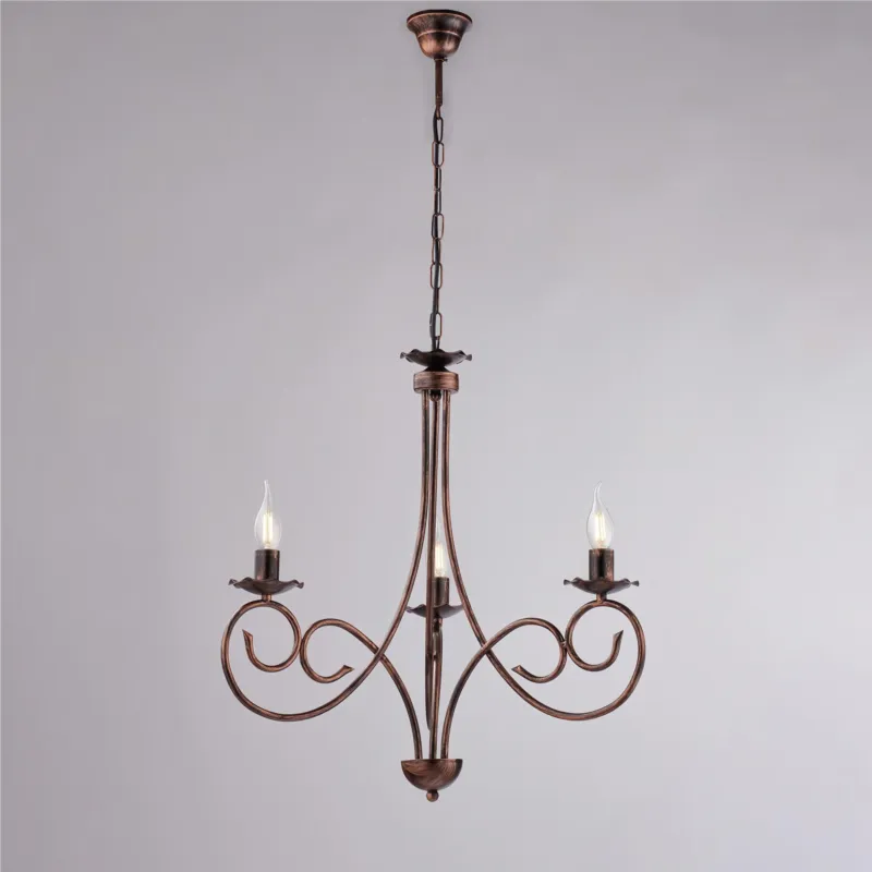 A Buon Prezzo Lampadario Alma in ferro laccato nero con decorazione rame 3 luci , altezza 60 Cm, Cavo allungabile fino a 120 Cm, larghezza 50 Cm Be Light