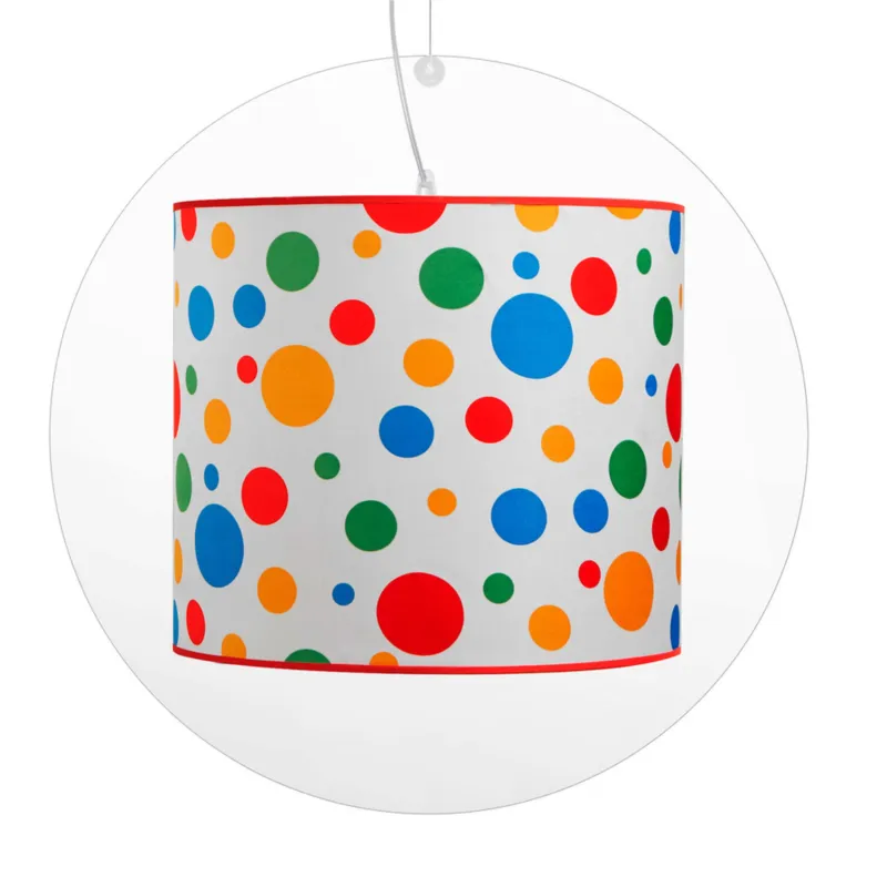 Lampadario a sospensione SIMONETTA in cristallo acrilico Diametro 60xh55 cm paralume realizzato in filo metallico rivestito di tessuto in cotone colore bianco pois multicolor Emporium Promo Stagionale