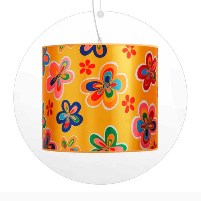 Compra Online Lampadario a sospensione SIMONETTA in cristallo acrilico Diametro 60xh55 cm paralume realizzato in filo metallico rivestito di tessuto in cotone colore giallo Farfalle Emporium