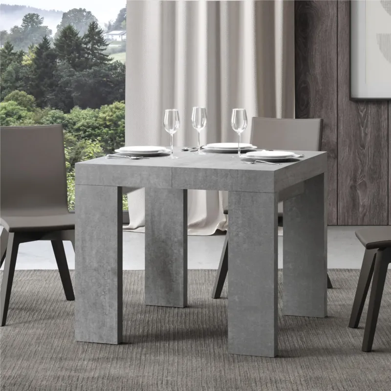 Tavolo Allungabile Quadrato Cemento ROXEL 90x90xh77 cm estensibile fino a 246 cm tutto in legno di Frassino Itamoby Must-Have