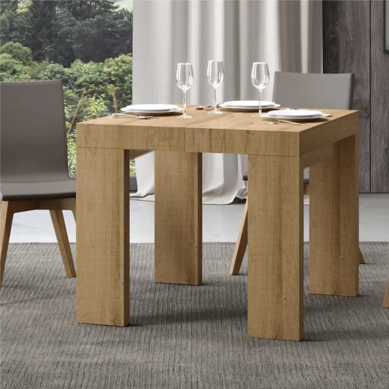 Tavolo Allungabile Quadrato Quercia natura ROXEL 90x90xh77 cm estensibile fino a 246 cm tutto in legno di Frassino Itamoby Solo Oggi