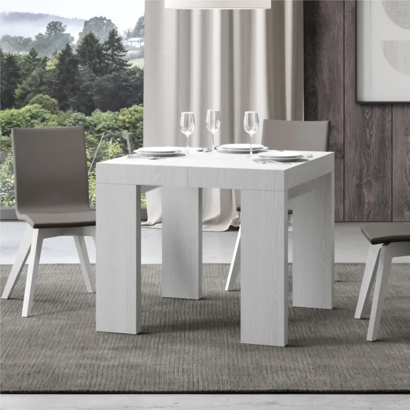 Tavolo Allungabile Quadrato Bianco Frassino ROXEL 90x90xh77 cm estensibile fino a 246 cm tutto in legno di Frassino Itamoby Must-Have