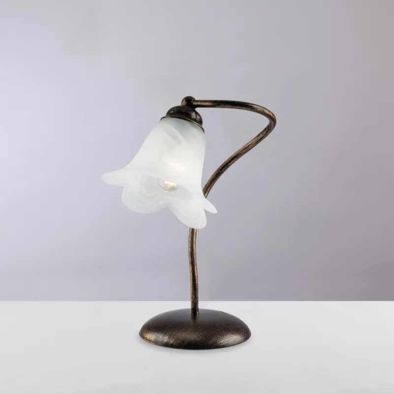 Lumetto Abat Jour In Ferro laccato Marrone ALICE Dimensioni 25x25xh31 cm- peso 1,9 kg decorazione oro chiaro e vetro alabastro bianco 1 luce Be Light Ultime Pezzi