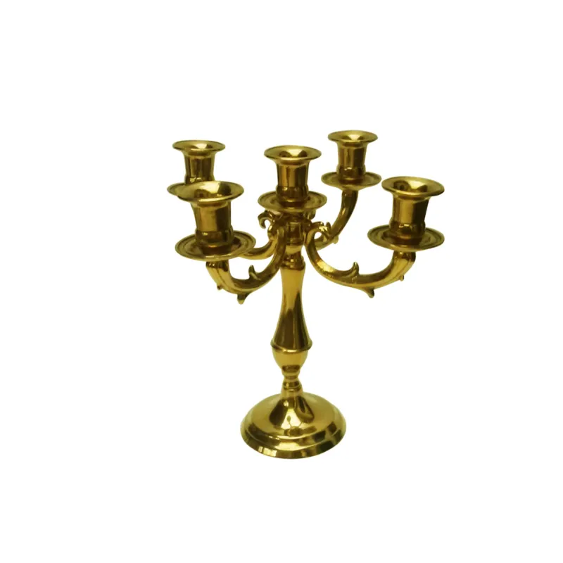 Candelabro in Ottone massiccio Liscio 5 fiamme dimensioni 26xh 26 cm - Peso 2,00 kg uno colore ottone dorato Sessa Ferro Battuto Economico