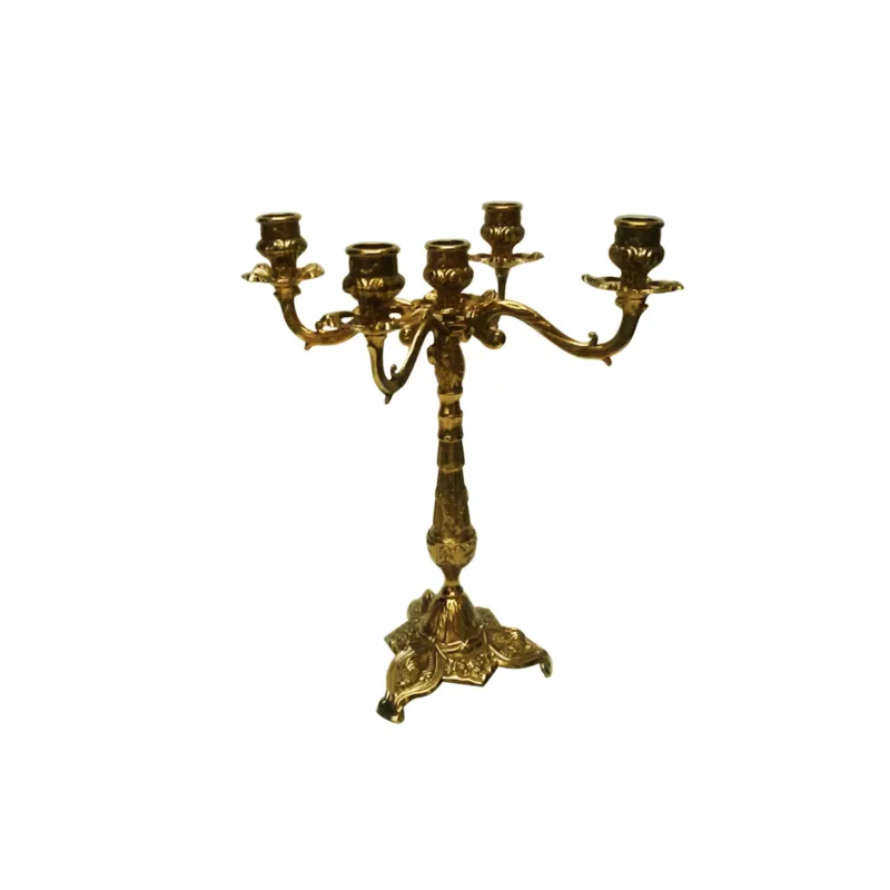 Professionale Candelabro in Ottone massiccio 5 fiamme dimensioni 28xh 29 cm uno colore ottone dorato Sessa Ferro Battuto