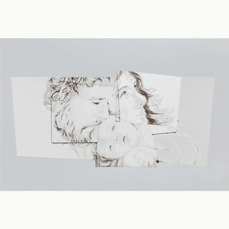 Pannello da parete, Un capoletto raffigurante la maternità BETLEMME 140x67x1,6 cm Pannello in legno laccato bianco su bianco con marcatura laser I Dettagli Ordina Subito
