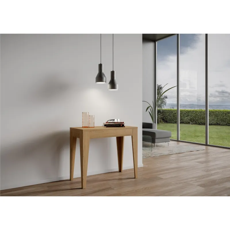 Tavolo Consolle Allungabile ISOTTA Quercia naturale Allungabile fino a 302 cm con 5 elementi da 52 cm, tutto in legno di Frassino 90x42xh77 cm colore Quercia naturale Itamoby Solo Oggi