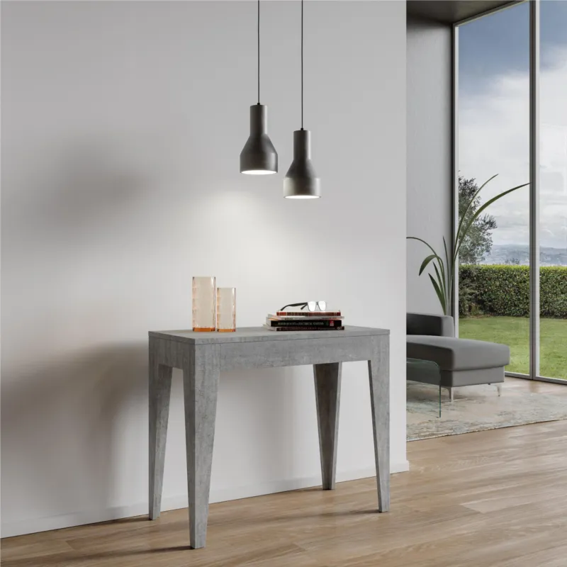 Promo Stagionale Tavolo Consolle Allungabile ISOTTA Small Cemento Allungabile fino a 198 cm con tre elementi da 52 cm, tutto in legno di Frassino 90x42xh77 cm colore cemento Itamoby