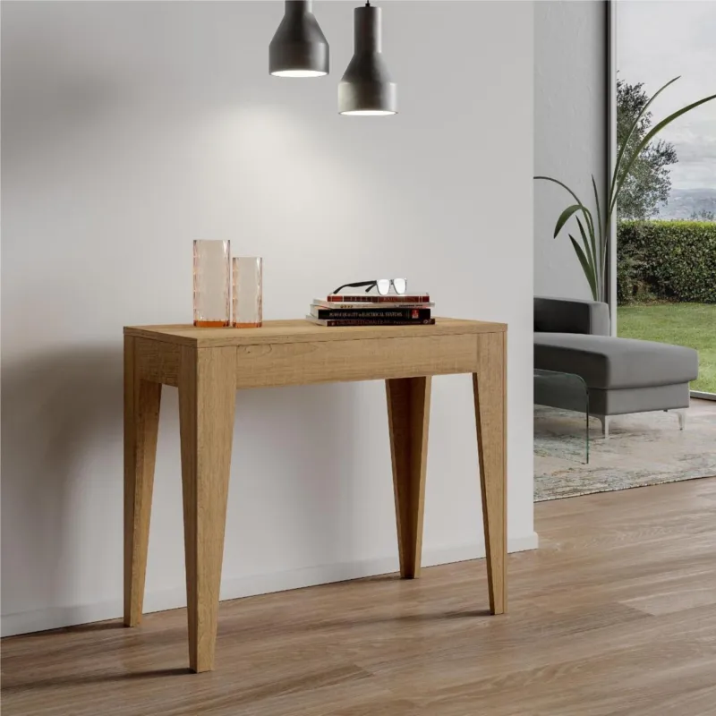 Tavolo Consolle Allungabile ISOTTA Small Quercia Natura Allungabile fino a 198 cm con tre elementi da 52 cm, tutto in legno di Frassino 90x42xh77 cm colore Quercia Natura Itamoby Prezzo Ridotto
