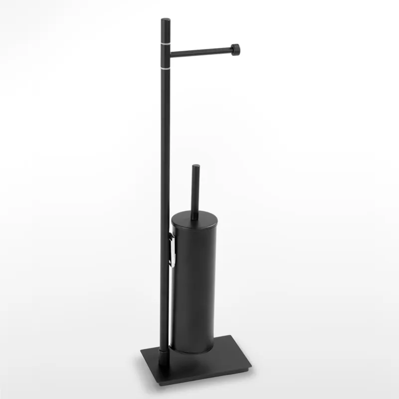 Ultime Pezzi Piantana WC con Porta Rotolo più Porta scopino Linea Basic Design Moderno dimensioni 16x12xh66 cm - bracci lunghezza 28 cm Nero Opaco garanzia i0 anni contro la ruggine Cqubo
