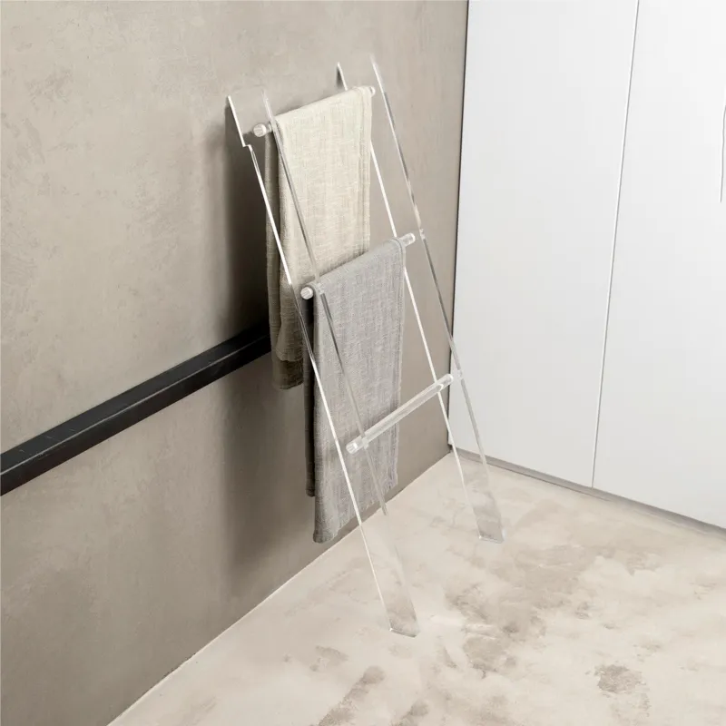 Offerta Del Giorno Scaletta porta asciugamani salvaspazio in cristallo acrilico Up e Down dimensioni 37x8xh 100 cm, 3,7 kg spessore 15 mm colore trasparente Vesta