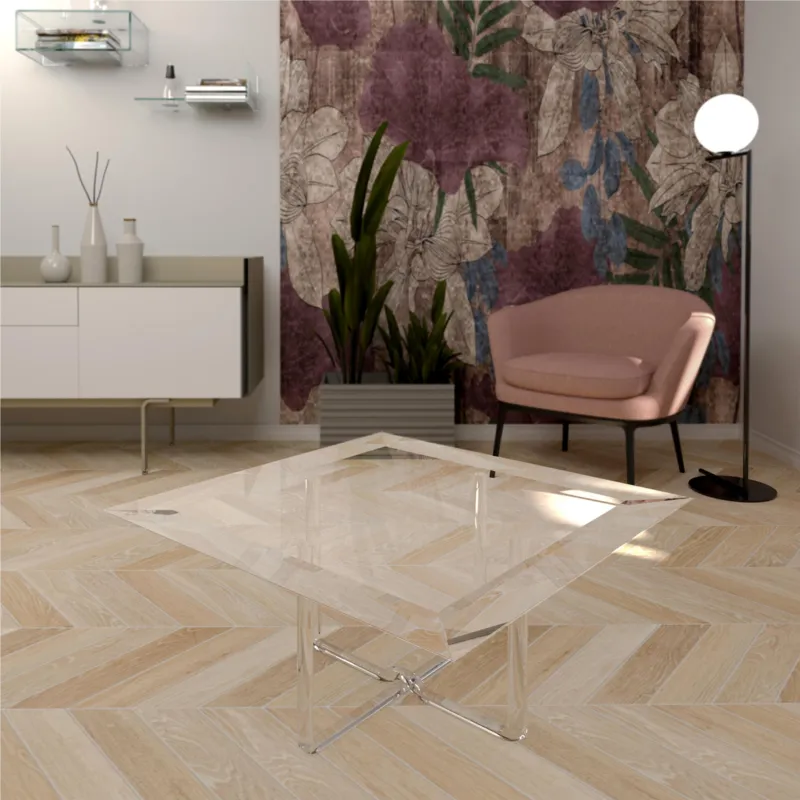 Tavolino quadrato Essence Forma svasata 65x65xh33cm - peso 9,12 kg realizzato in plexiglas Curvato a Caldo Spessore 15/20 mm Vesta A Buon Prezzo