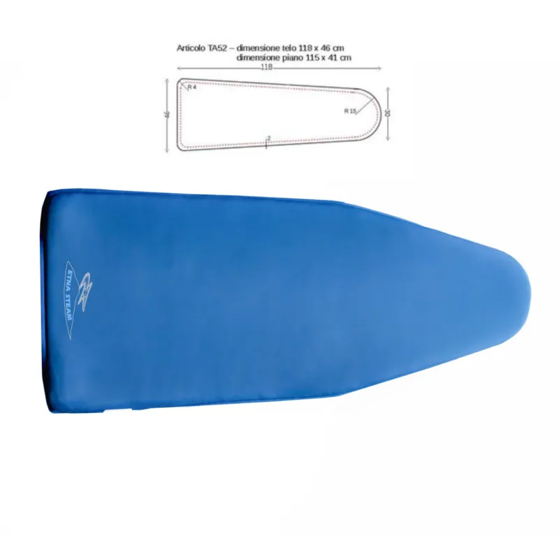 Ultima Occasione Copriasse per assi da stiro con punta rotonda 118x46 cm per assi da Stiro con piano 115x41 cm, tessuto con imbottitura 600 gr blu Etna Steam
