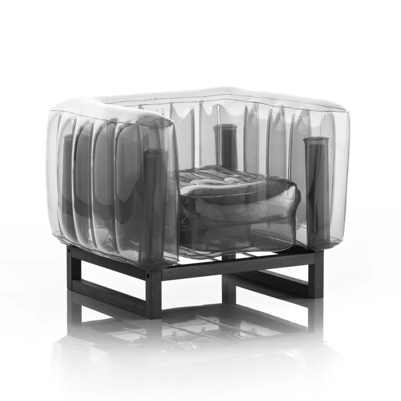 poltrona Yomi eko struttura in legno nero, dimensioni 76x83xH69 cm peso 12,7 kg, seduta gonfiabile in TPU colore nero Mojow Miglior Prezzo