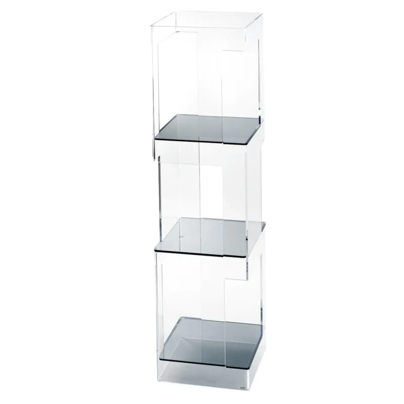 Consegna Rapida Libreria in cristallo acrilico design moderno 26x26x h100 cm, peso 7 Kg, design moderno e minimal, in cristallo acrilico Fumé Vesta