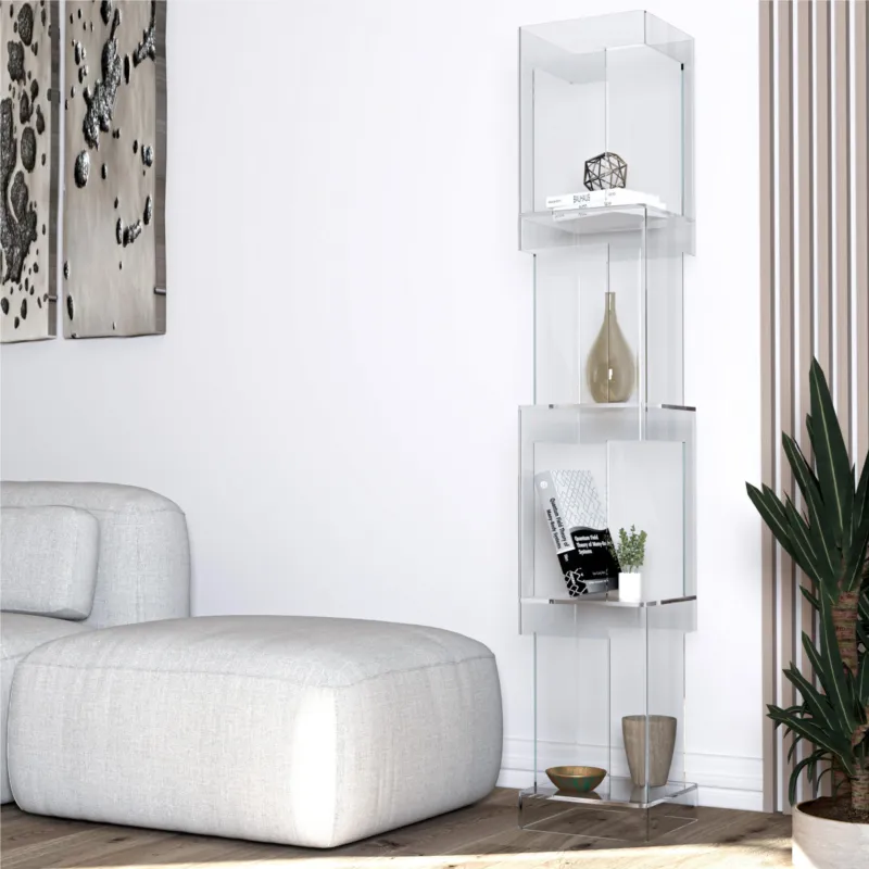 Libreria in cristallo acrilico design moderno 26x26x h150 cm, peso 9,88 Kg, design moderno e minimal, in cristallo acrilico trasparente Vesta Nuovo Arrivo