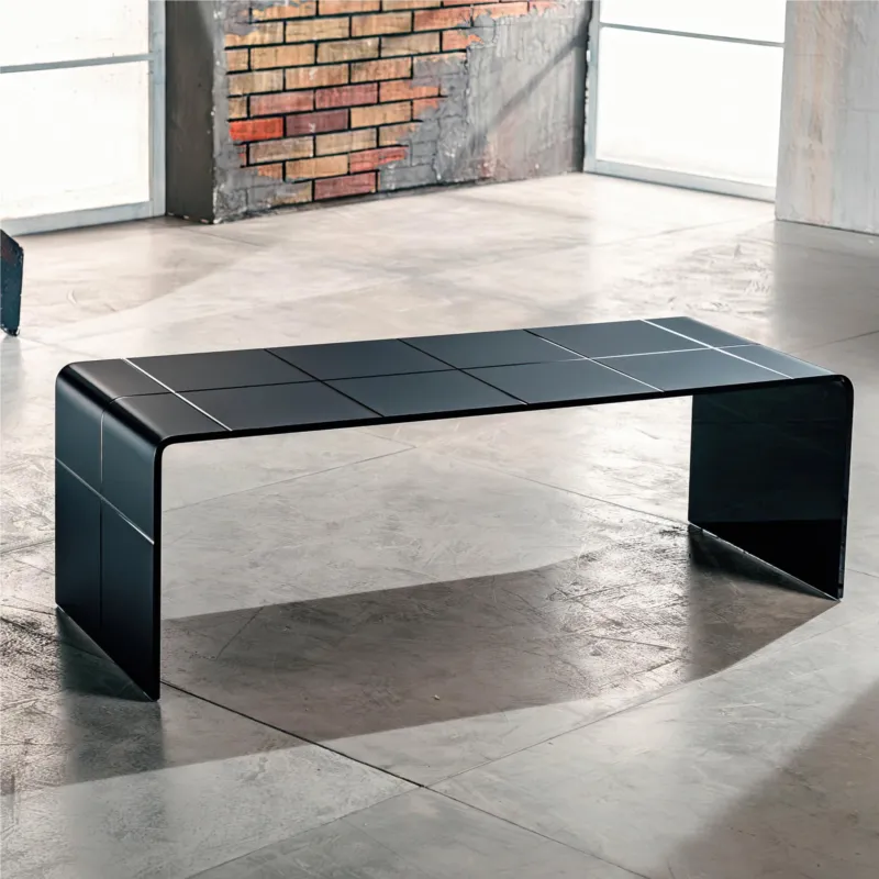 Novità Tavolinetto da Salotto in Vetro curvato Scacco Matto Big 129x40xh33 cm spessore 10 mm Nero Vetro Curvato