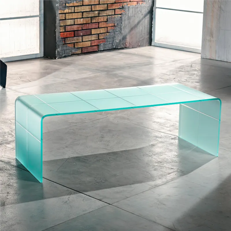 Direttamente Dal Produttore Tavolinetto da Salotto Satinato in Vetro curvato Scacco Matto Big 129x40xh33 cm spessore 10 mm trasparente Vetro Curvato