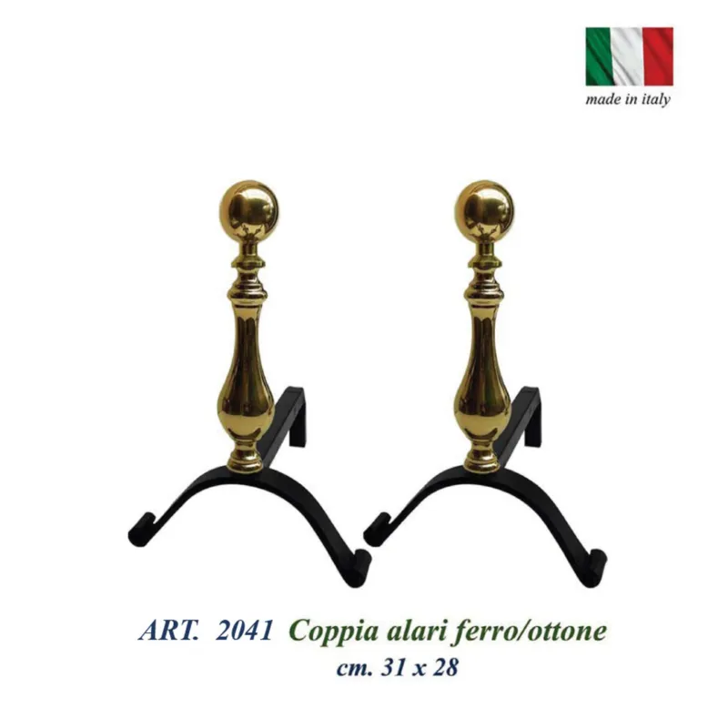 Alari per camino, coppia in ferro battuto e Ottone 31xh28 cm lavorazione artigianale in ottone pieno stile classico Sessa Ferro Battuto Bestseller