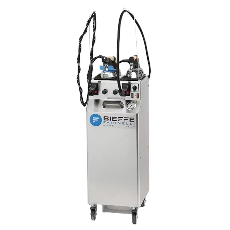 Generatore di Vapore professionale a due postazioni STEAM IRON BF425 a ricarica automatica 48x36xh100 cm-Peso 31 kg , caldaia da 5.00 lt più tanica 10 Lt per ricarica continua Bieffe Srl Consegna Rapida