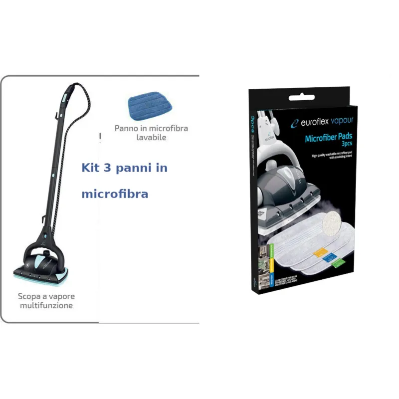 Kit panni microfibra 3pz VAPOUR Kit panni di ricambio per scopa a vapore M2R e M4 Euroflex A Buon Prezzo