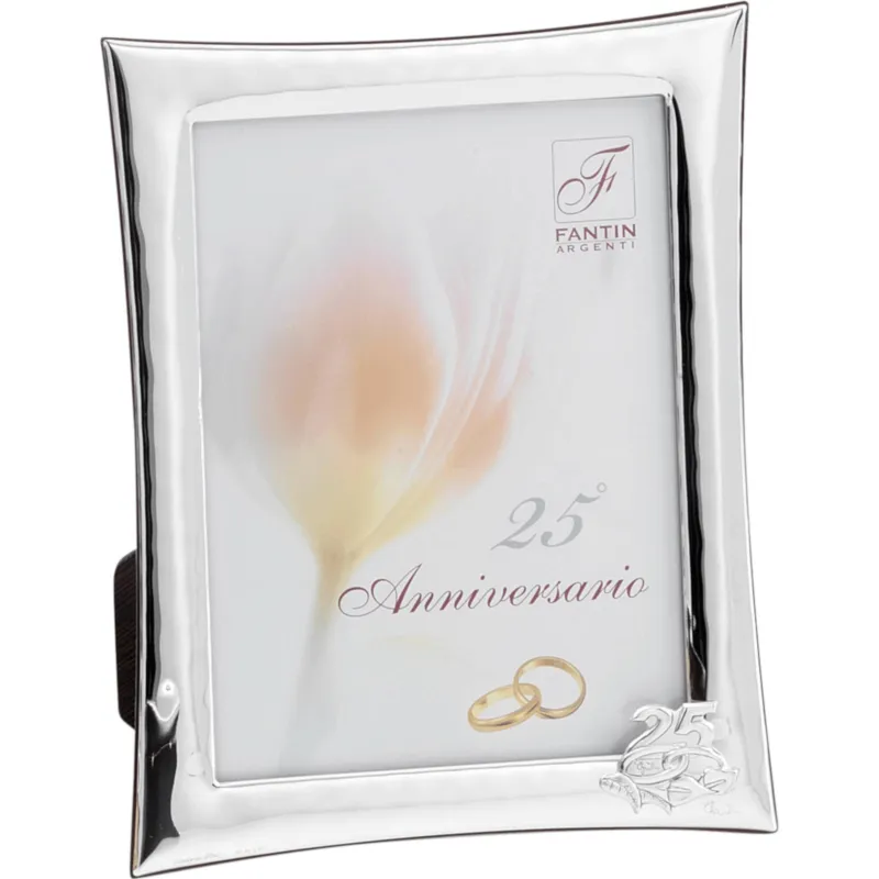 Portafoto rettangolare 25 anni anniversario 13x18 PER FOTO 10x15 cm PVD decoro damasco Fantin Argenti Prezzo Basso