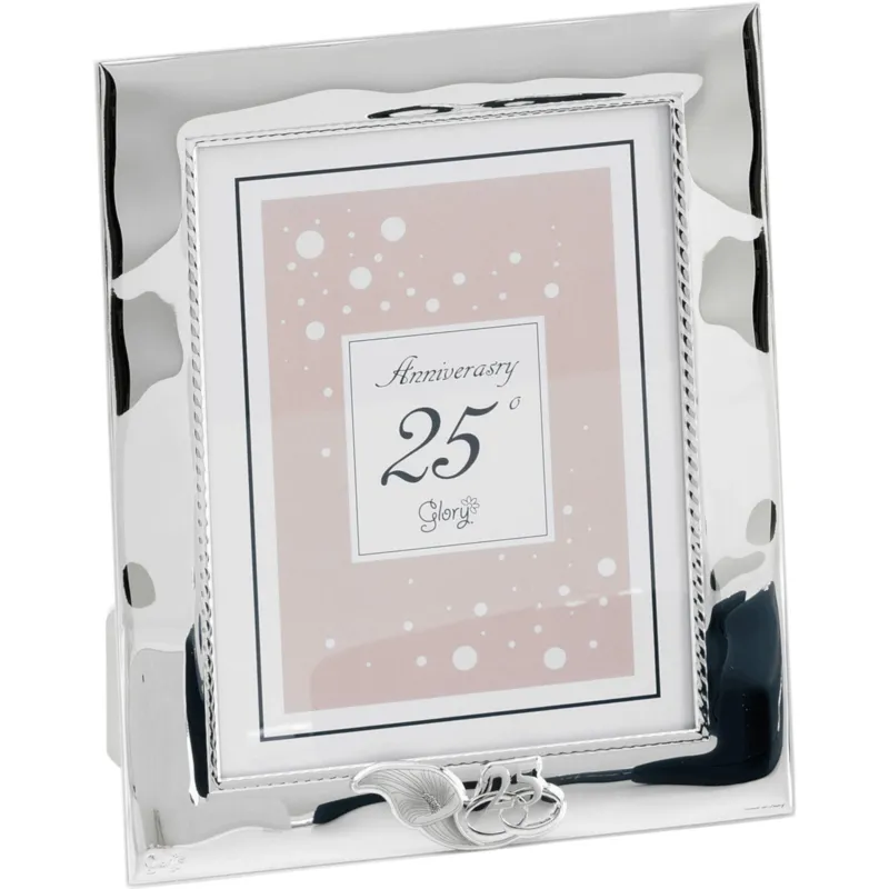 Portafoto rettangolare 25 anni anniversario Bianco cordoncino 18X23 PER FOTO 15x20 cm PVD decoro calla Fantin Argenti Miglior Prezzo