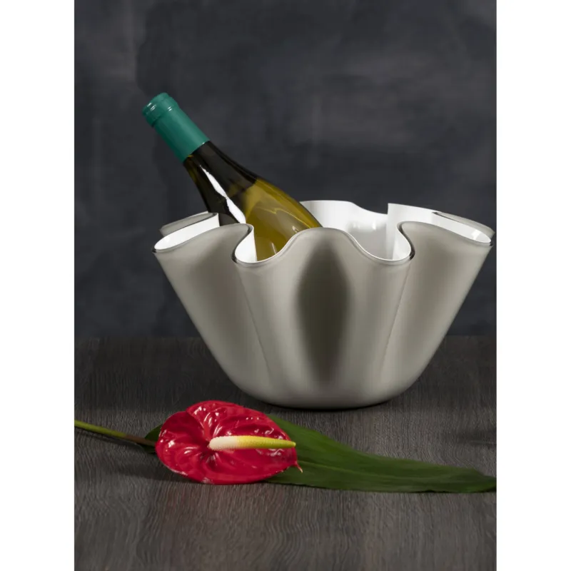 Portavino da tavolo in cristallo acrilico LIke Water 48,5xh20 cm 6 bottiglie bicolore tortora satinato Vesta Prezzo Di Fabbrica