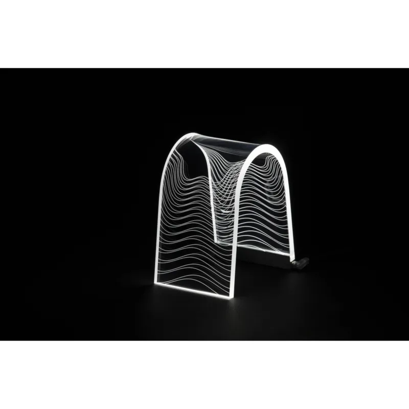 lampada piccola arc waves, dimensioni 15,5x10,5xH17,5 cm, spessore 10 mm alla base luce calda Vesta Quantità Limitata