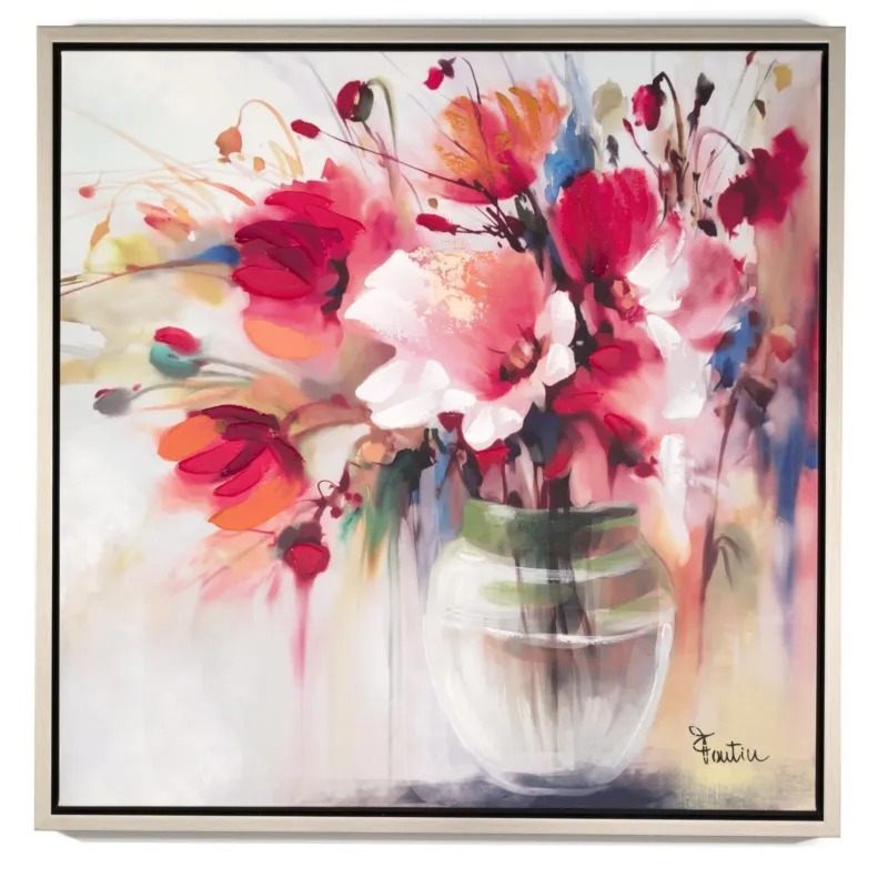 Pannello da parete, quadro con cornice Vaso Con Fiori 80x80x1,6 cm orizzontale pannello in legno colore marrone disegnato su tela a rilievo Fantin Argenti Prezzo Basso