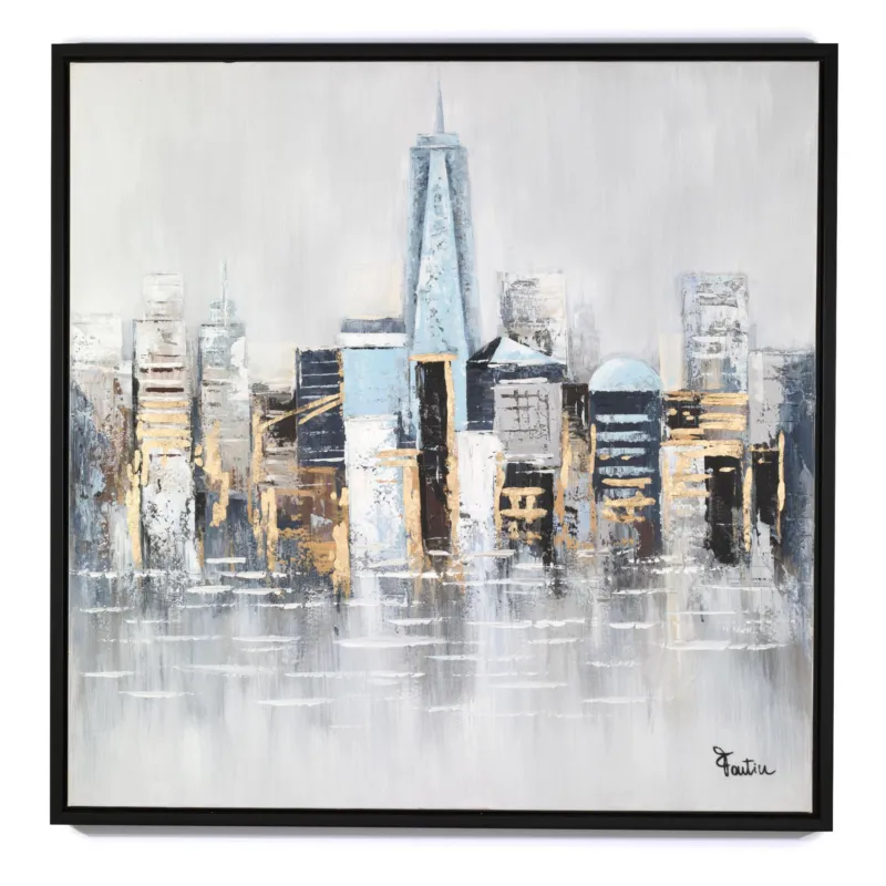 Acquista Ora Pannello da parete, quadro con cornice New York 100x100x1,6 cm orizzontale pannello in legno colore marrone disegnato su tela a rilievo Fantin Argenti