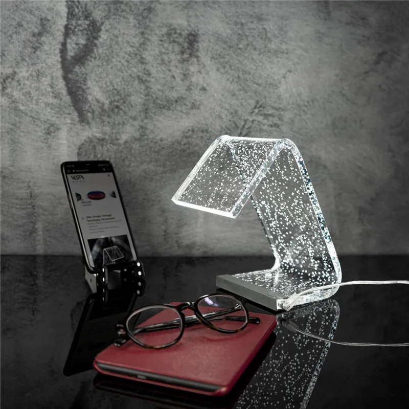 Abat-Jour Lampada da tavolo in cristallo acrilico tagliato al laser C-LED STARDUST 11x17xh19 cm - 1,9 W-24 V struttura in Plexi Vesta Prezzo Basso