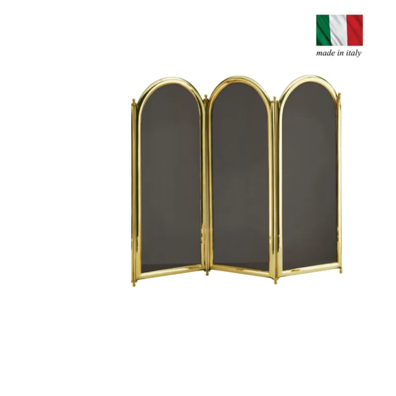 Ultima Occasione Parascintille per camino 3 ante in Ottone 75xh50 cm lavorazione artigianale in ottone pieno stile classico, rete NERA Sessa Ferro Battuto