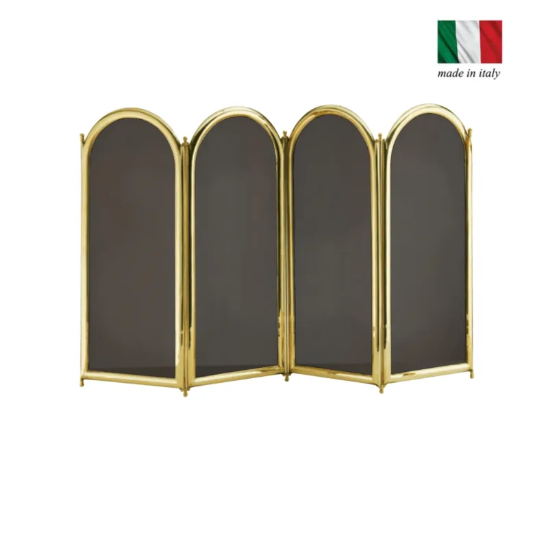 Economico Parascintille per camino 4 ante in Ottone 100xh40 cm lavorazione artigianale in ottone pieno stile classico, rete NERA Sessa Ferro Battuto
