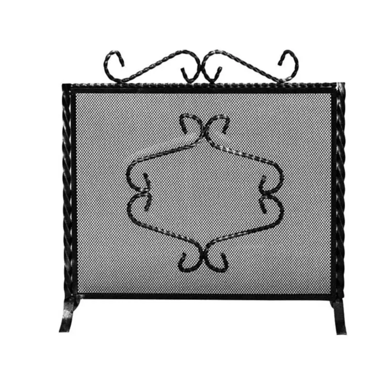 Offerta Lampo Parascintille per camino in ferro battuto forgiato a mano 64xh50 cm - anta unica con cerniera lavorazione artigianale stile classico, rete nera Sessa Ferro Battuto
