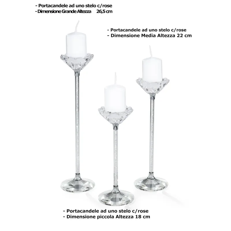 Scelto Dai Clienti Porta candele cristallo ad uno stelo con fiore Misura Grande cm h 26,5 uno stelo K9 idea per bomboniera Fantin Argenti