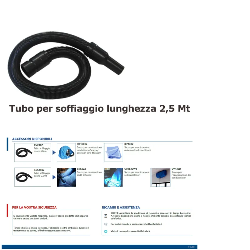 Tubo soffiaggio Flex flessibile per Generatore ad Ozono Bieffe 360 dimensioni lunghezza 2,5 Mt Bieffe Srl Spedito Oggi